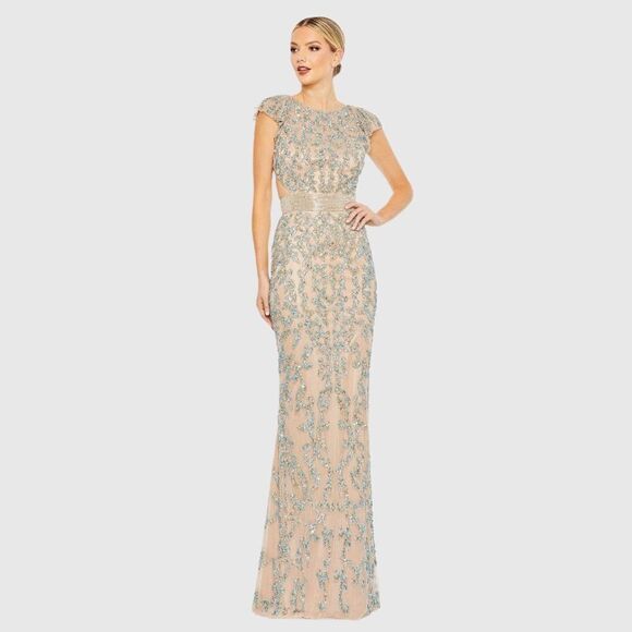 MAC DUGGAL 5689 Womens Embellished Cut Out Lace Up Cap Sleeve Gown - Picture 3 of 16